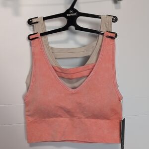 90' By Reflex Coral & Beige V-neck Tank Sports Bras